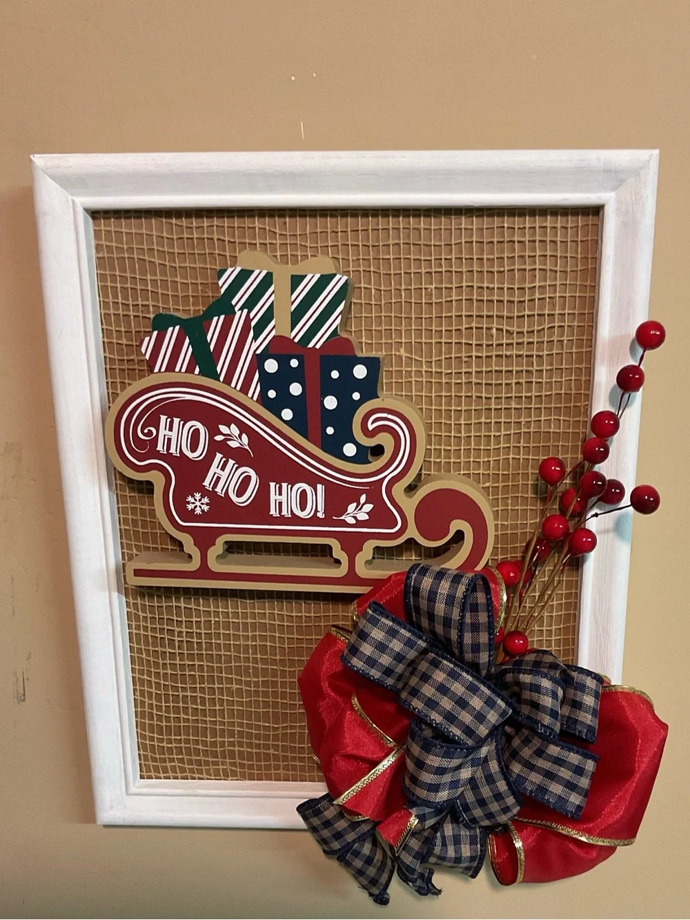 Holiday Sleigh Wall Art - Red and Navy Christmas Decor